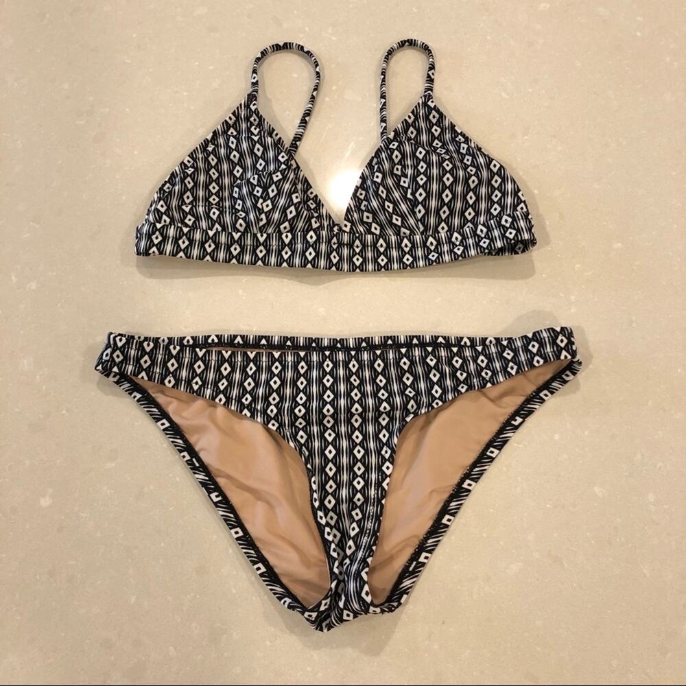 J Crew Factory Geometric Triangle Bikini Black White Small